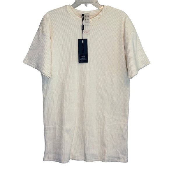 Bo+Tee Dresses & Skirts - Bo+Tee Womens Ivory Oversized Ribbed T-Shirt Dress - Size Medium